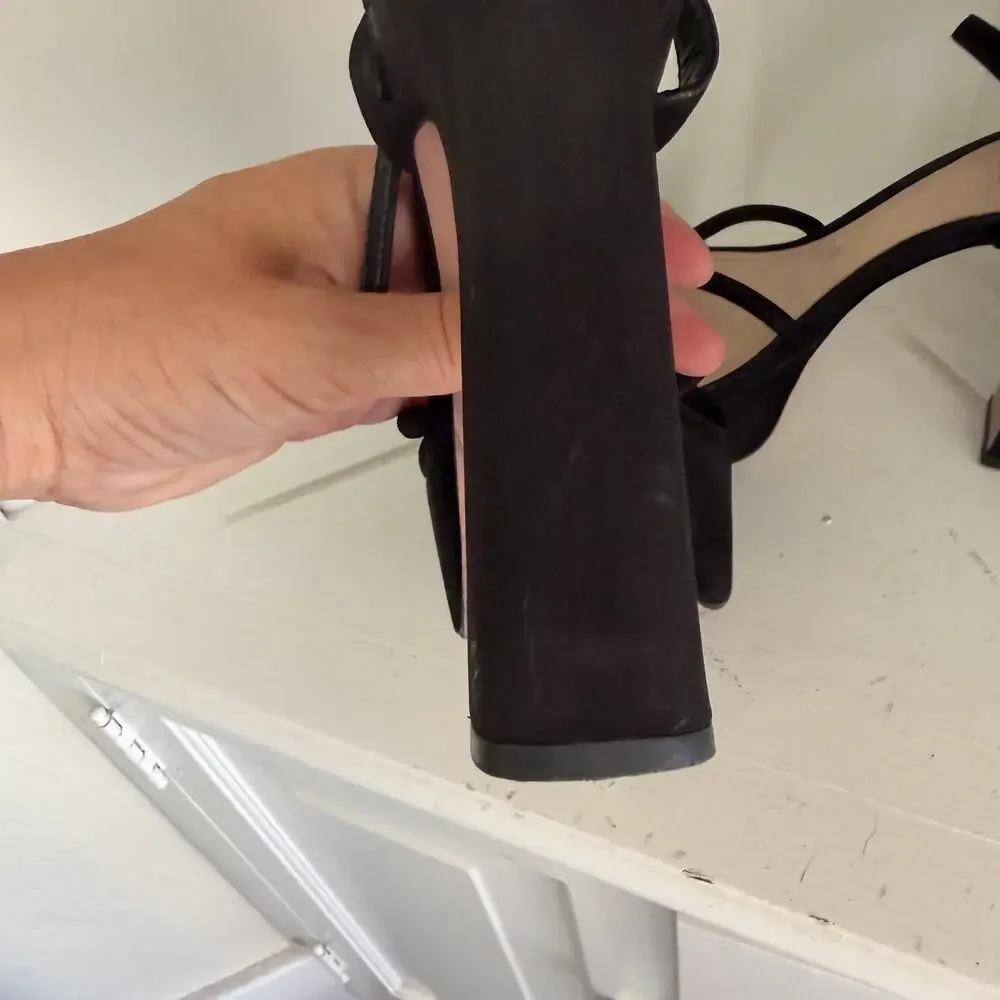 Schutz black strappy platform heels